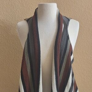 Striped Open Front Knit Vest in Earth Tones